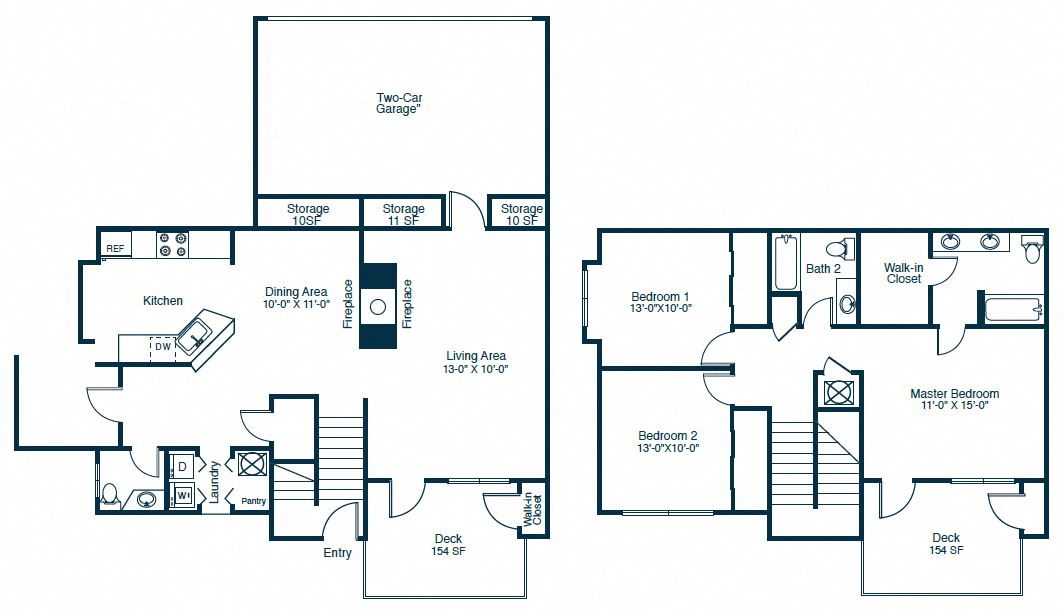 Floor plan for 3 beds, 2 baths, 1726 sqft